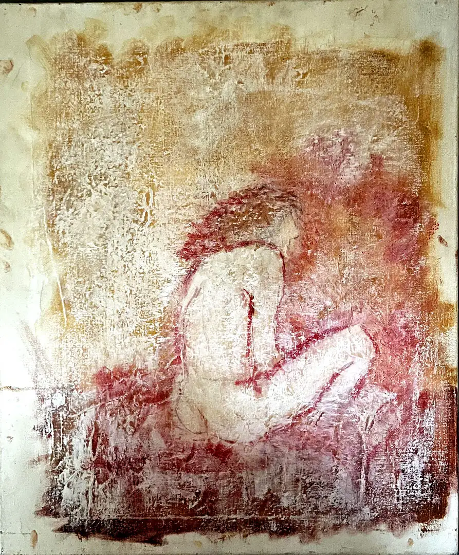 A painting of a seated figure