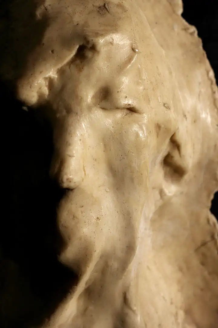 A sculpture of a head cast in wax