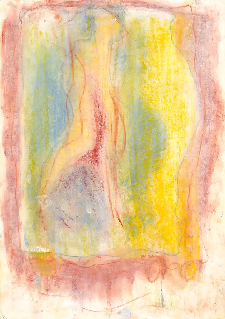 A colourful chalk drawing of a 'Figure Enveloped'