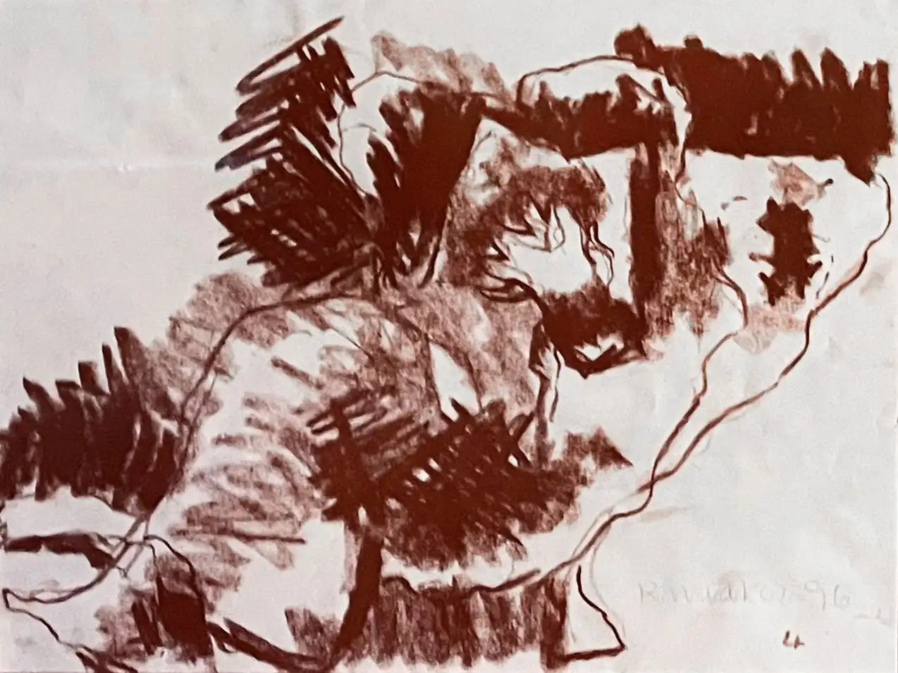 A sketch of a woman reading, red chalk on paper