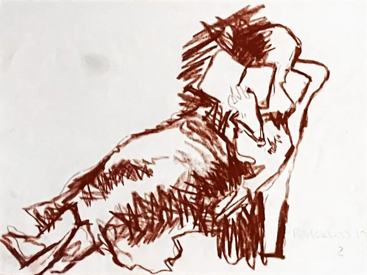 A sketch of a woman reading, red chalk on paper