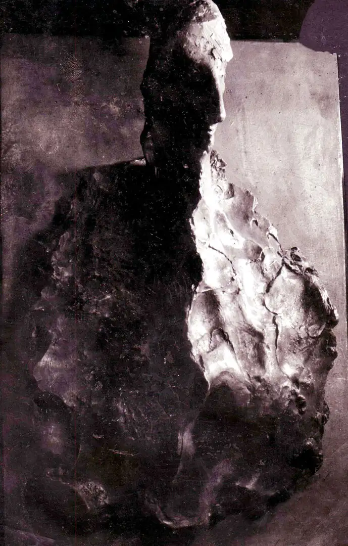 A figurative sculpture shot in black and white